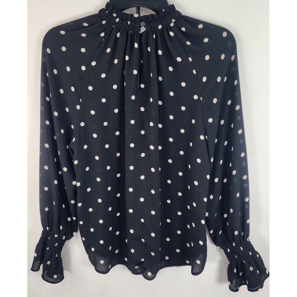 LOFT Polka Dot Chiffon Blouse Women's M Black Ivory Semi Sheer Corporate Chic